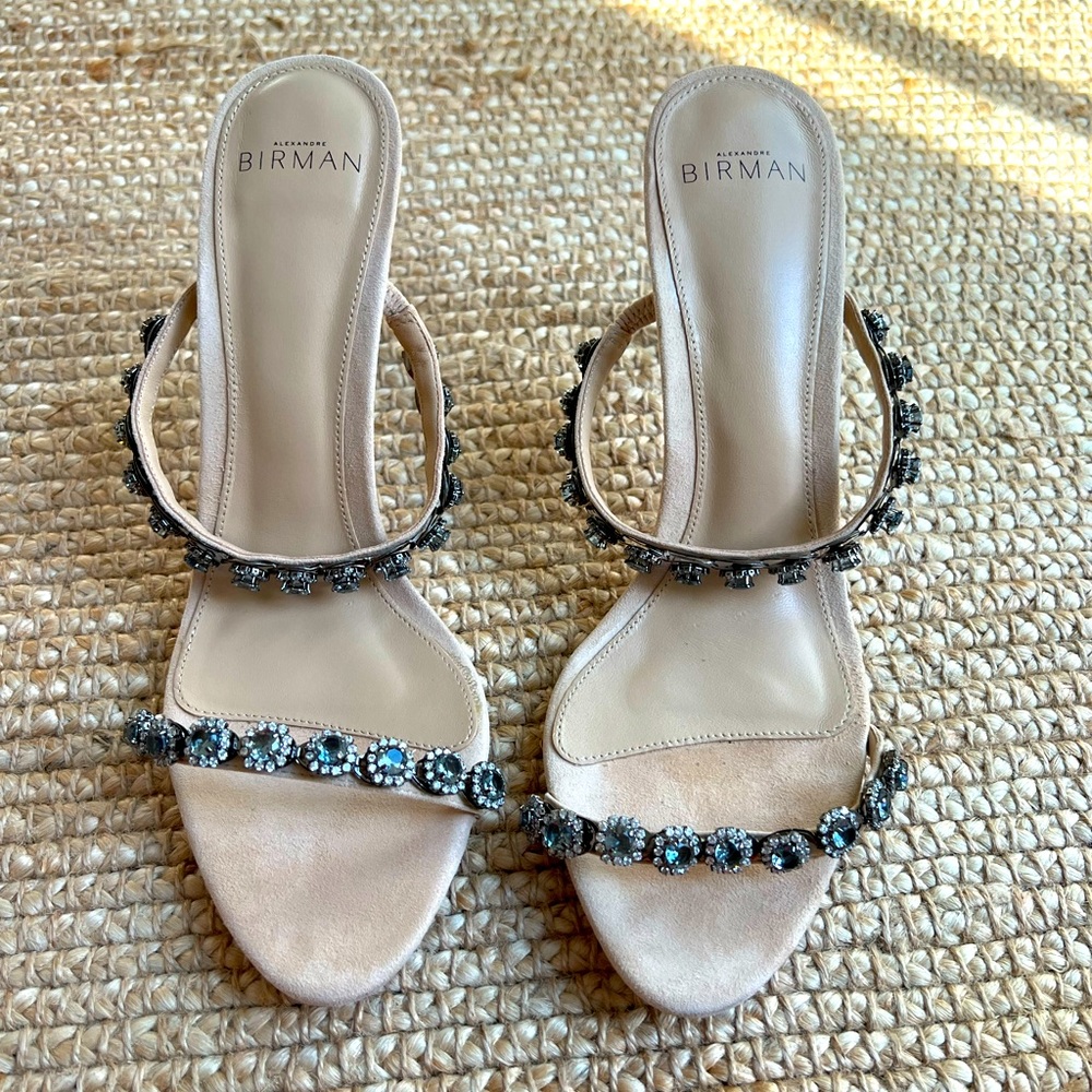EUC Alexandre Birman Cara Crystal Suede Mule Sandals Size 38.5
